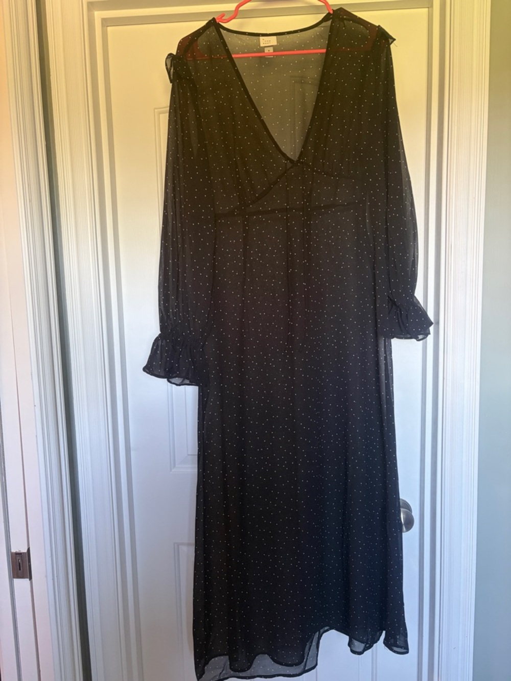 a new day Black Sheer Polka Dot Long Sleeve Midi Dress (under slip included)